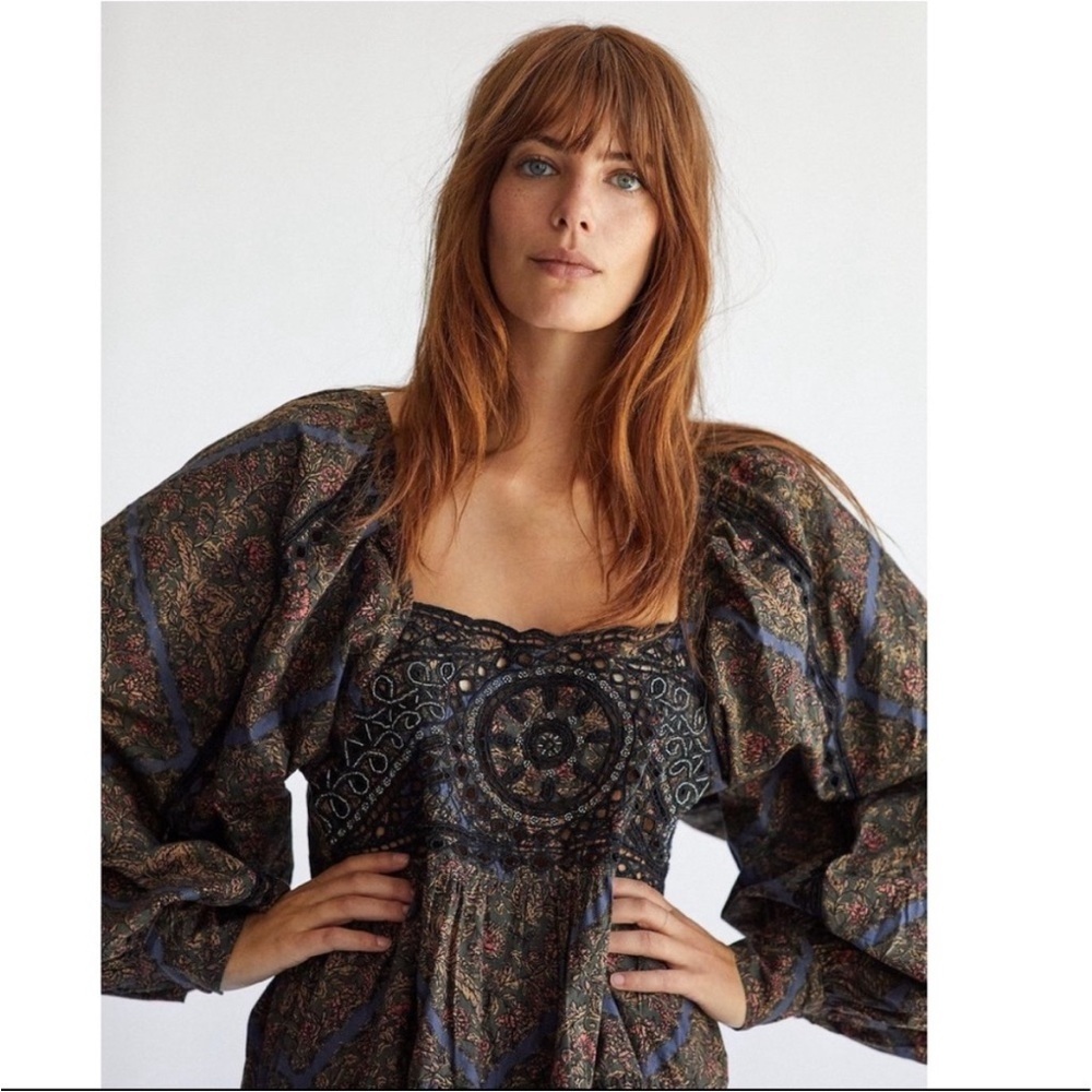 Free People Paisley Mini Dress in Black and Blue - Picture 13 of 13